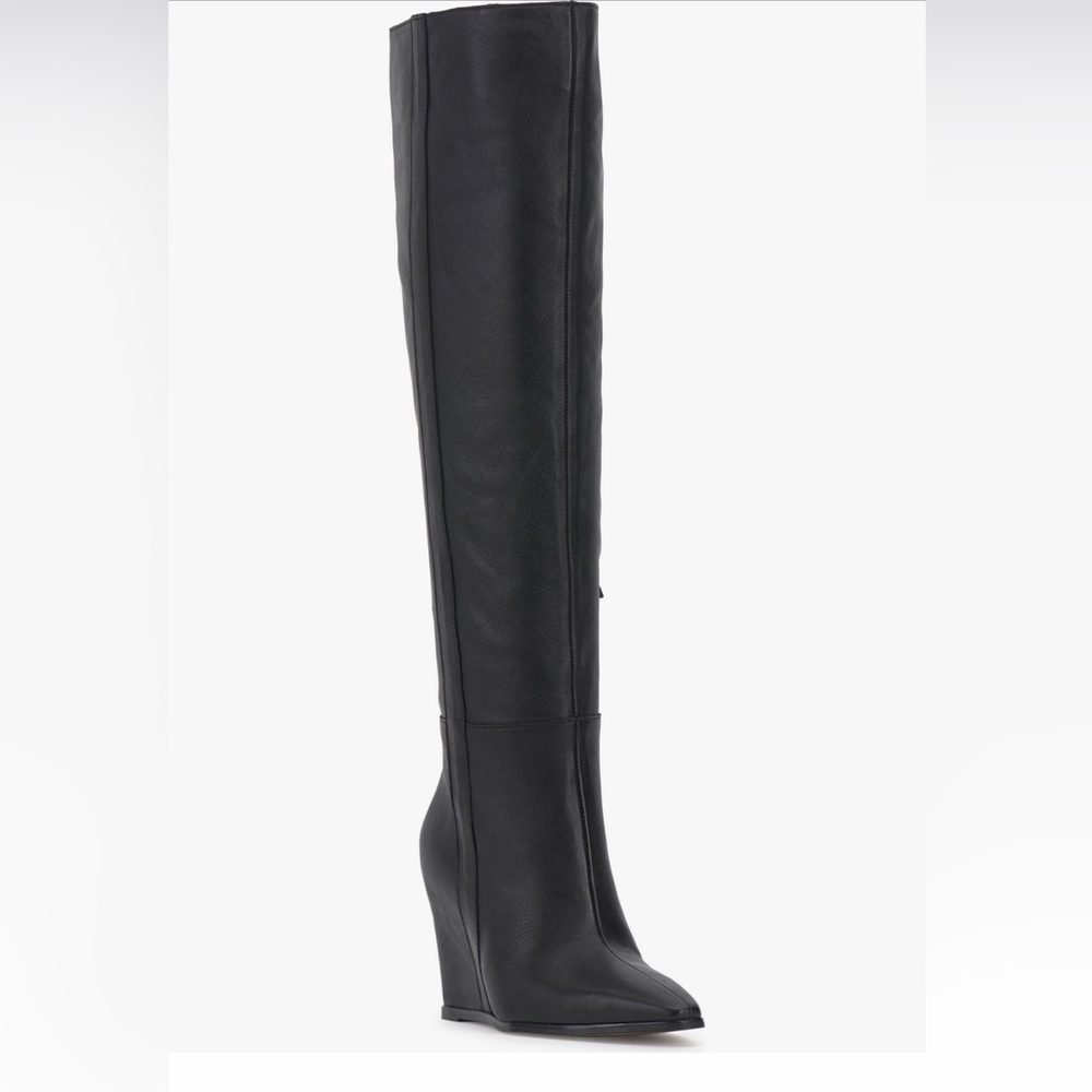 Vince Camuto Black Over the Knee Wedge Boots